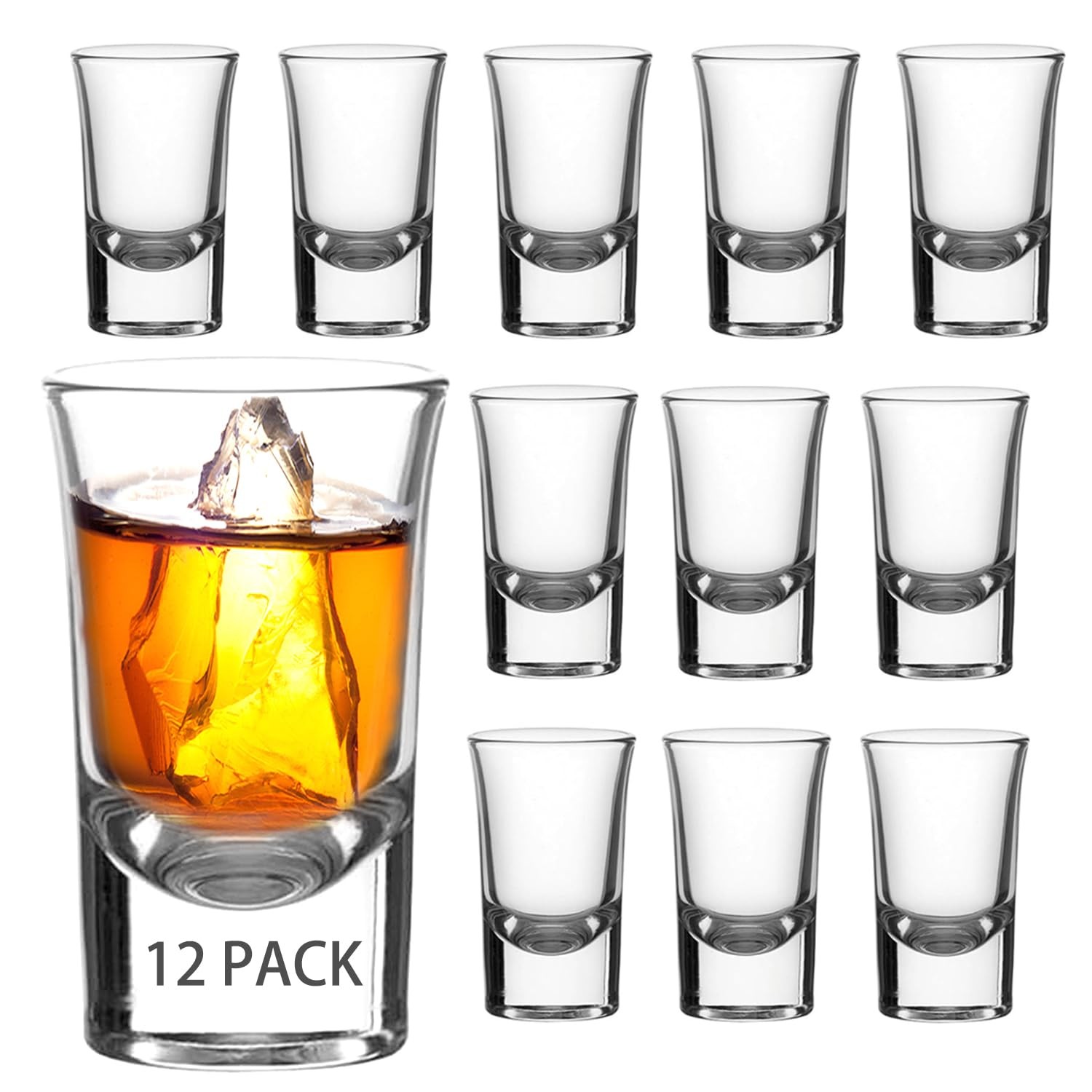 Ruckae 12 Pack 1 OZ Shot Glasses Set with Heavy Base Clear Shot Glasses Bulk for