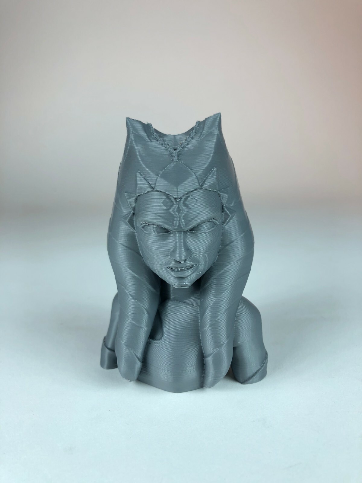 3D Printed Ahsoka Tano Bust 4″ Silver PLA Plastic
