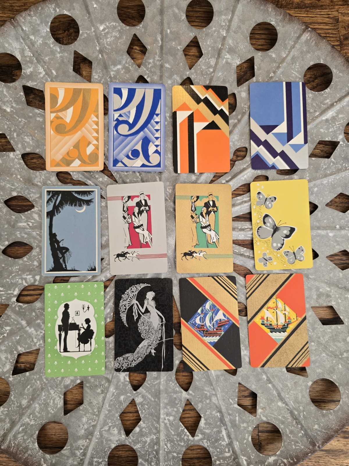 12 Vintage Art Deco Playing Cards, Geometric Cards, Swap Cards, Trade Cards