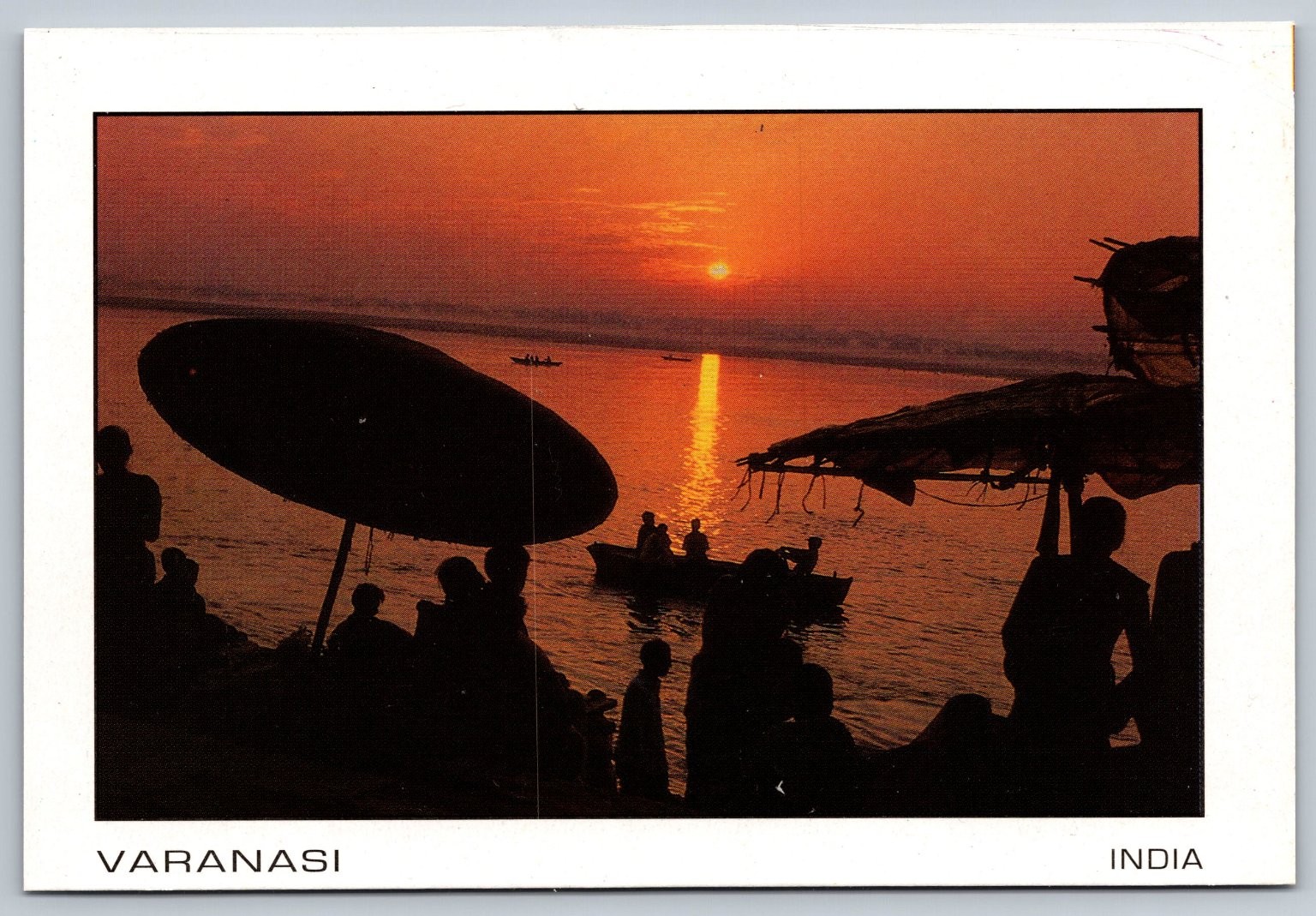 Varanasi India Sunrise Ganges River Boats People Vintage Postcard Srishti