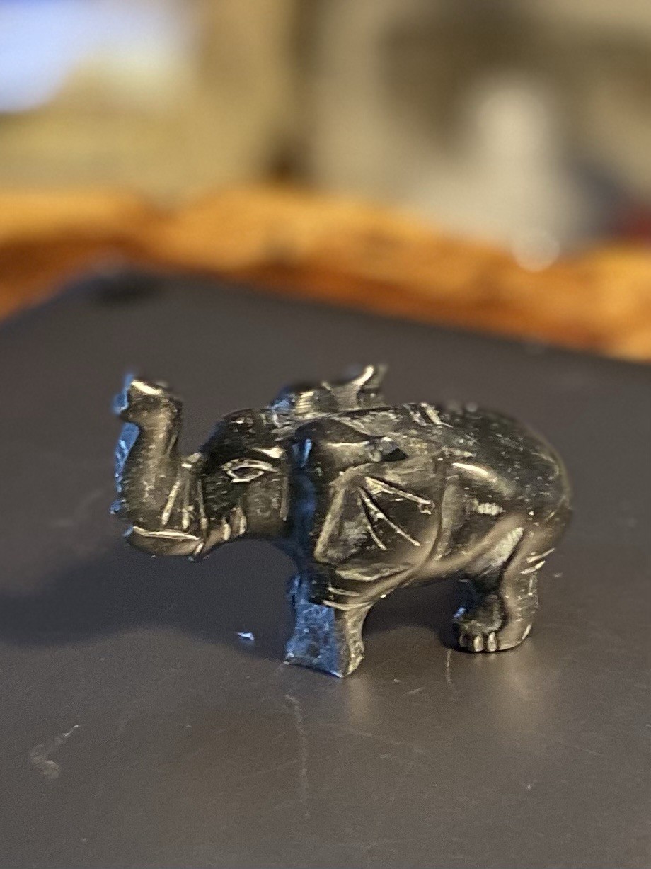 Black Stone Elephant Figurines Pair Lot of 2 Mini Carved Statue Sculptures