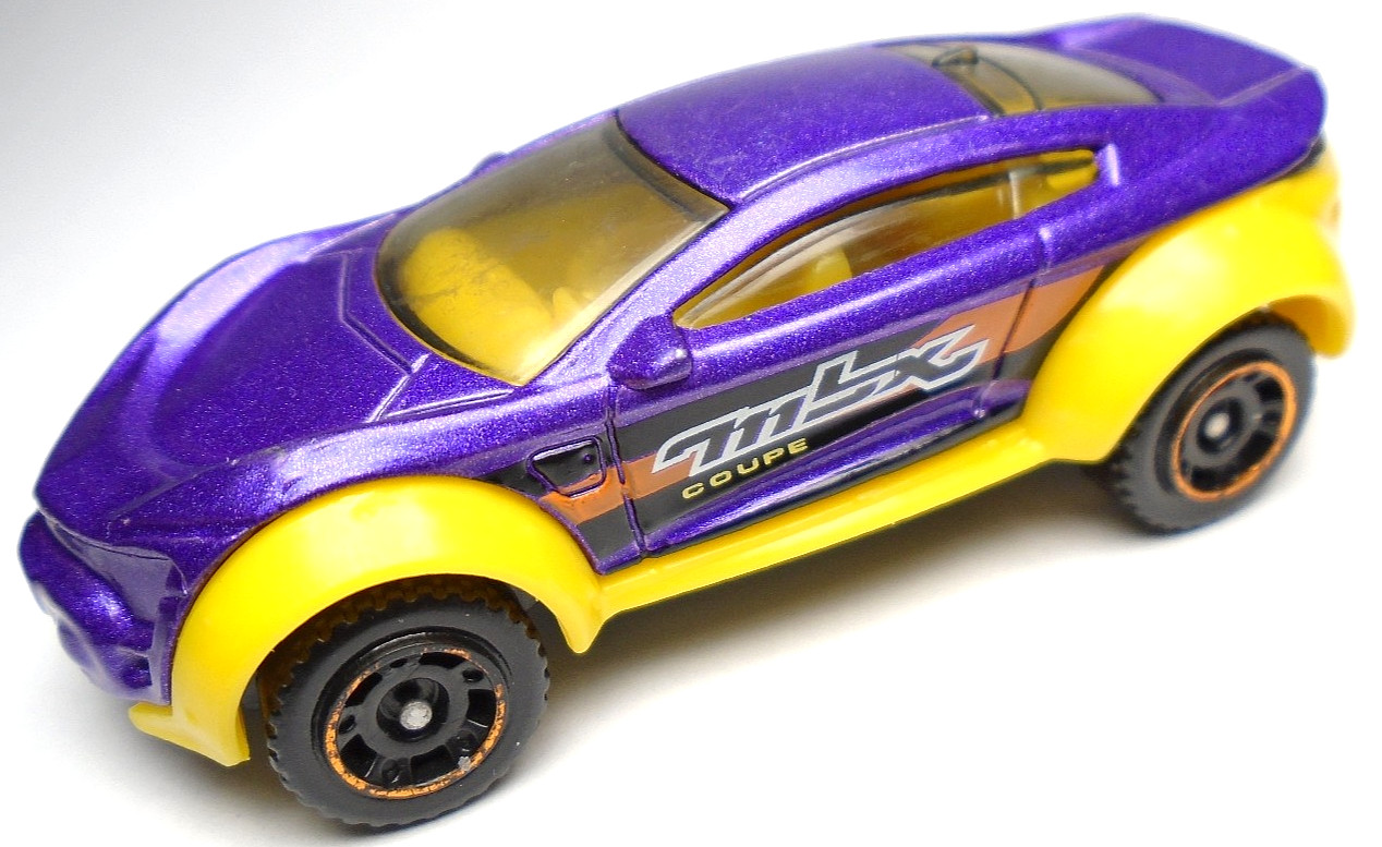 2016 MATCHBOX MBX COUPE PURPLE & YELLOW 1:64 DIECAST 2 7/8″ CAR W ORANGE & BLACK