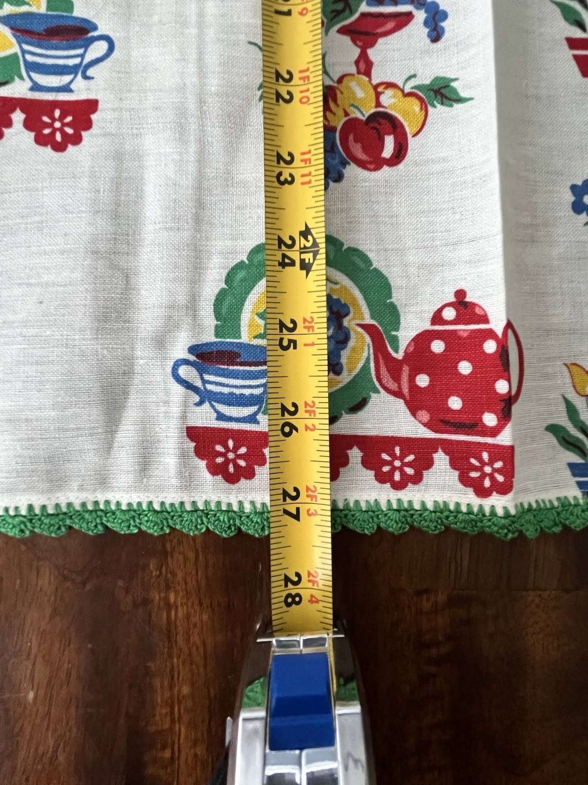 Vintage Show Towel/Kitchen Towel Small Table Runner Crocheted Edges Fruit Teapot