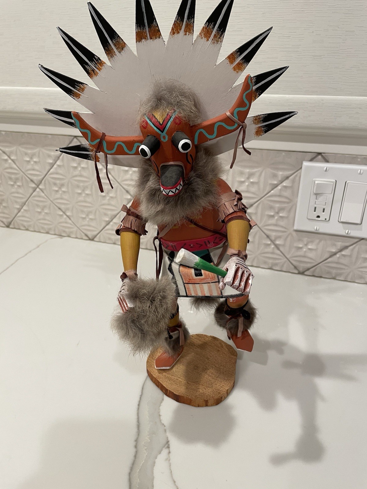 Vintage Navajo Kachina Doll Brown Hoote Signed Ron Largo Hopi Style 16.5in