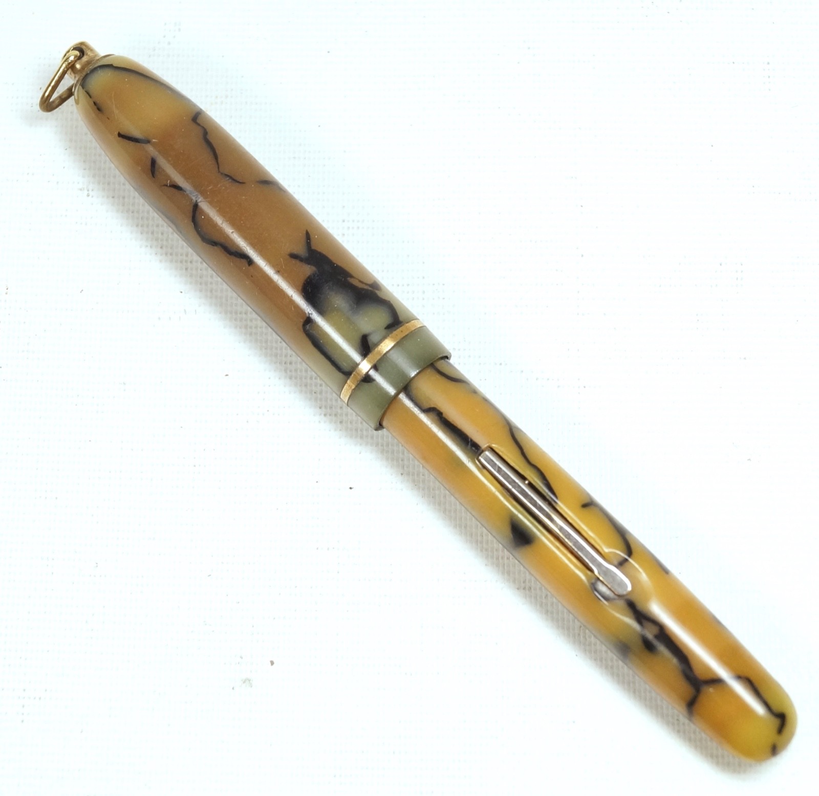 Unknown Ringtop Fountain Pen Cream w Black Veins 14k Warranted Nib