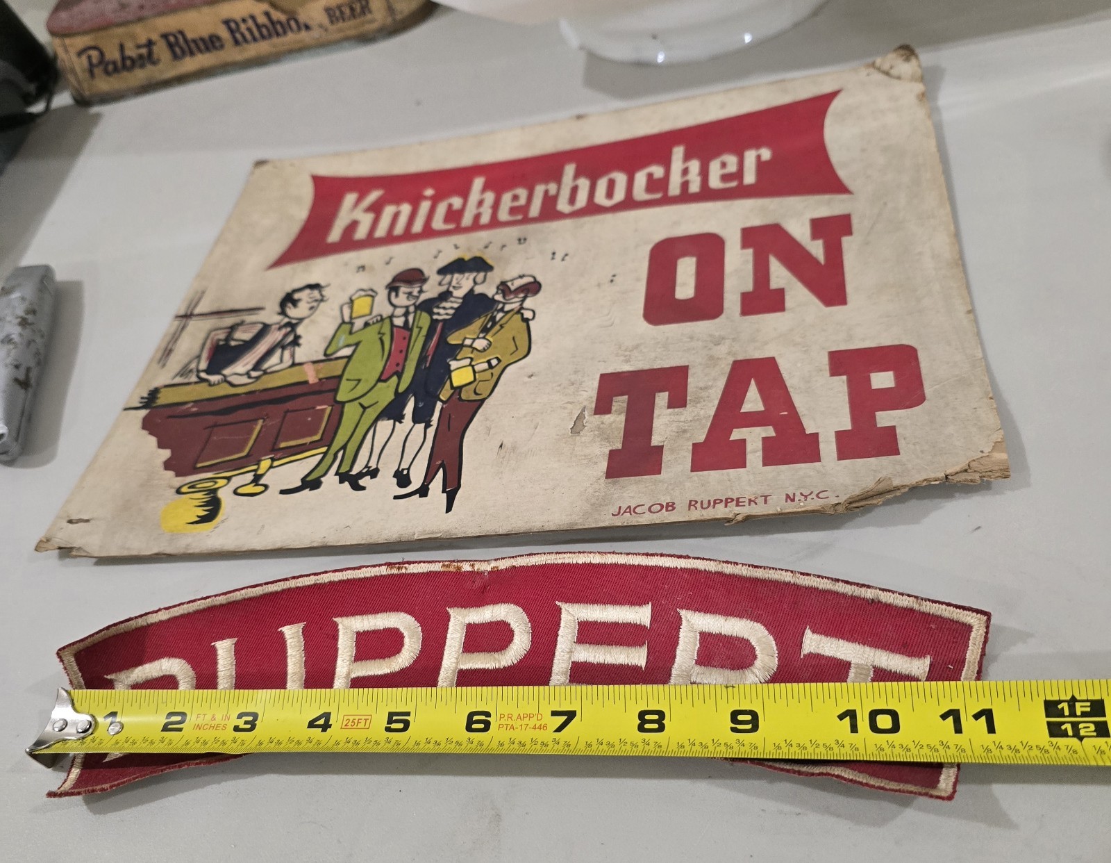 Vintage Ruppert Knickerbocker Beer Sign Paper Card Stock Bar Tavern & Patch Rare