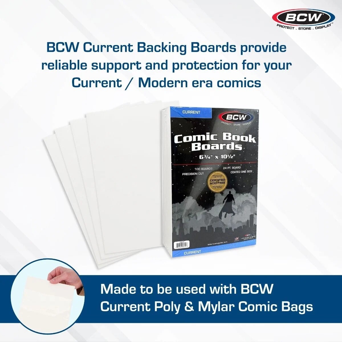 100 BCW Current / Modern Comic Book Bags Sleeves + Acid Free Back Boards New
