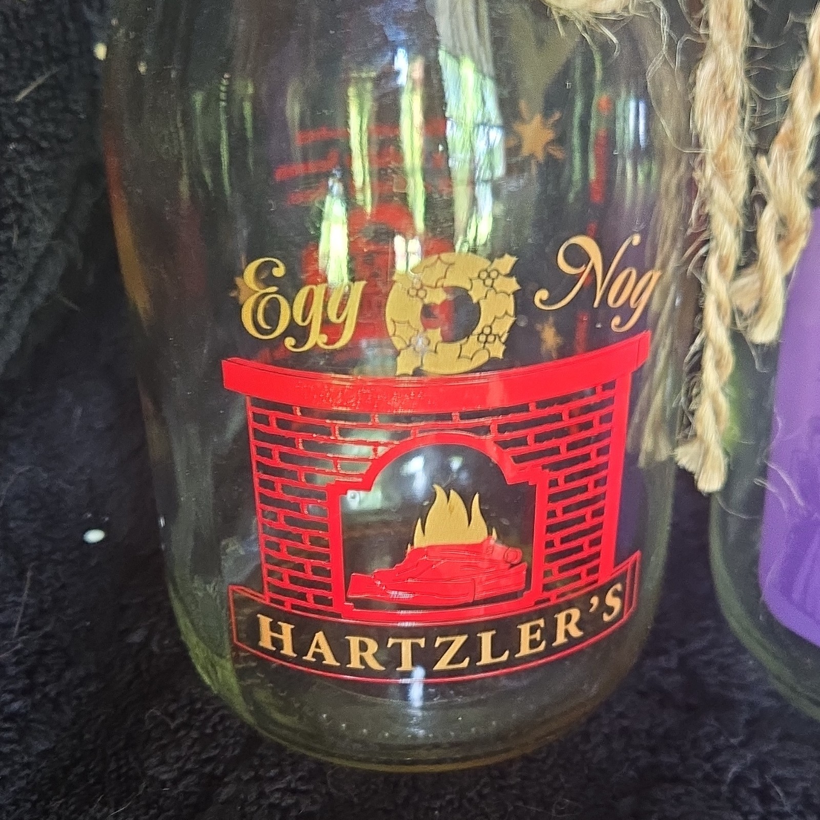 Hartzler’s Egg Nog Holiday Edition Clear Glass Milk Bottles Lot of 2