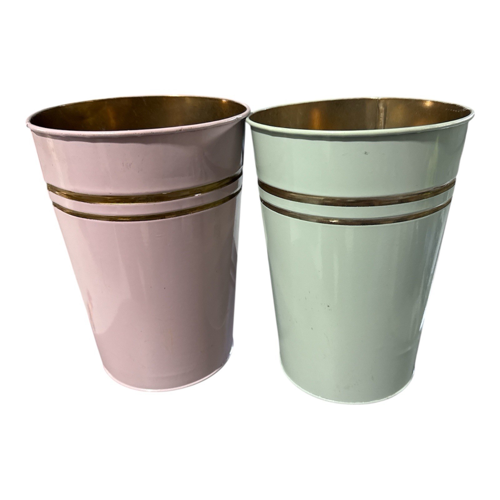 🇺🇸 Floral Classic Tin LG tips Bucket (2) Light Pink And Blue Galvanized.