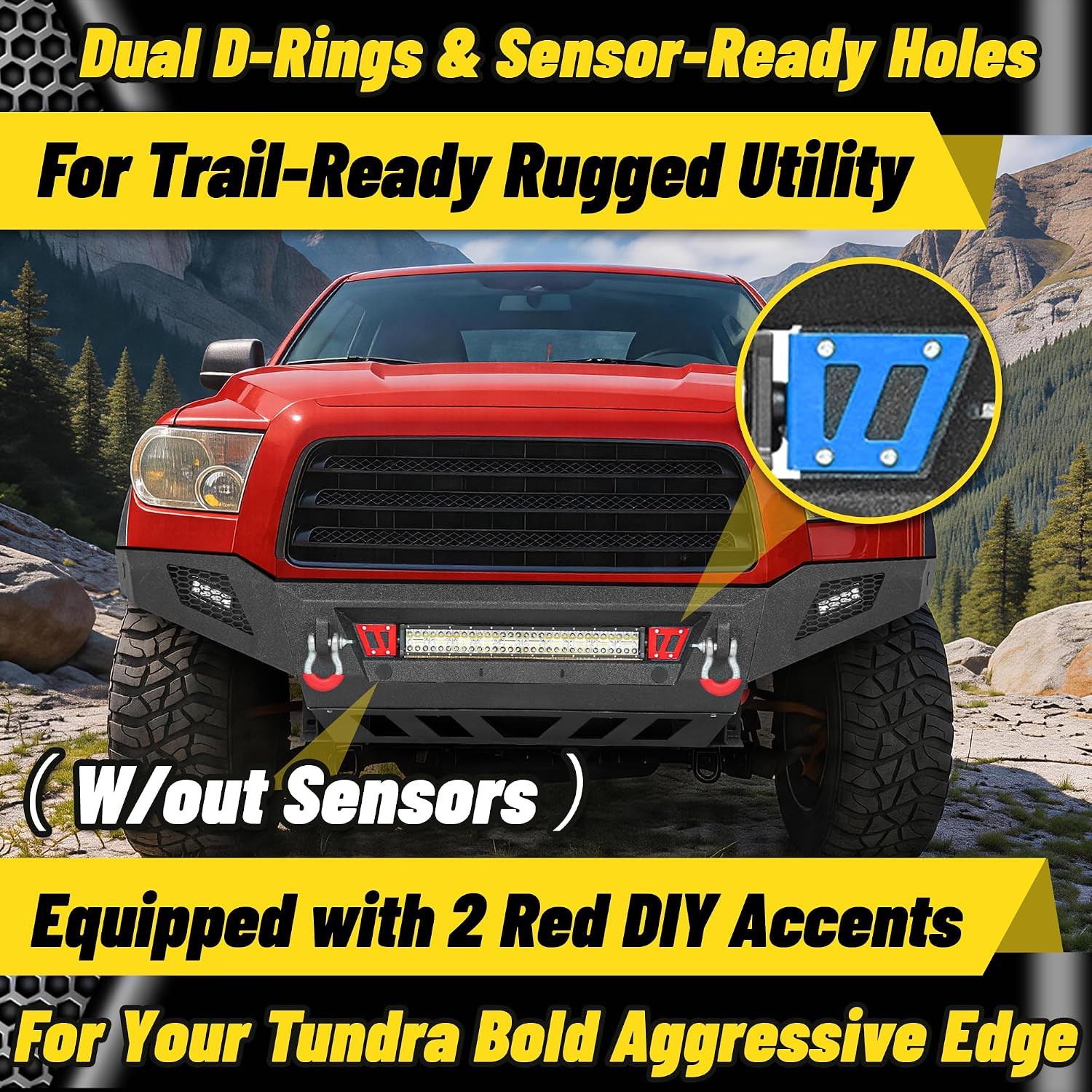 Full Width Front Bumper for 2007-2013 Tundra, HD Carbon Steel Off-Road Bumper wi