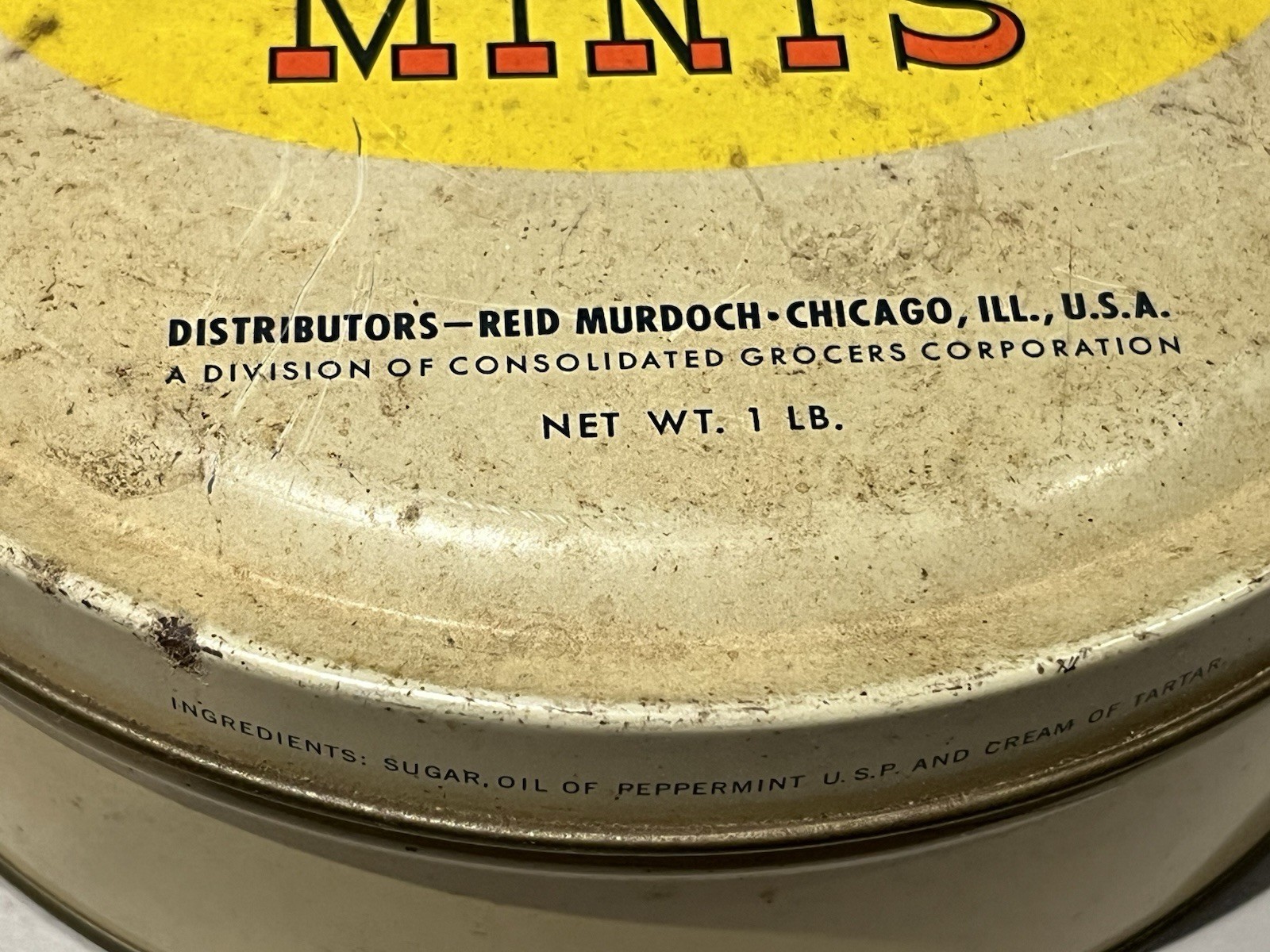 Vintage MONARCH Souffled Mints 1 lb Tin with Lid and Lion Imprint