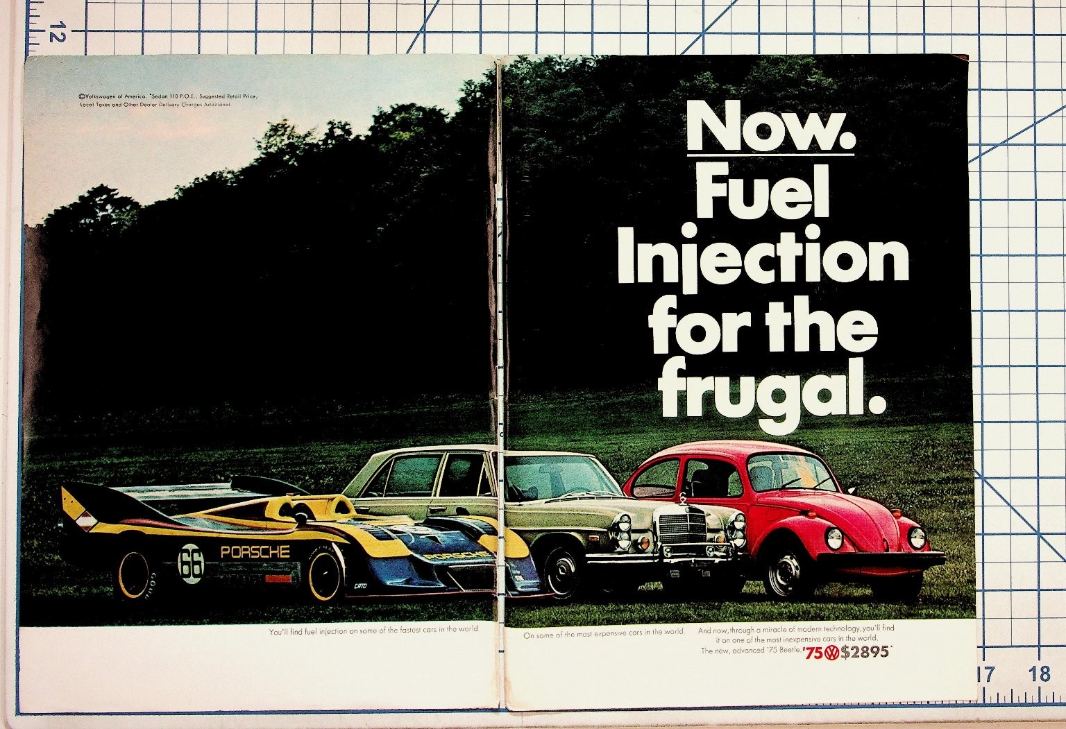 1975 VW Beetle Fuel Injection Vintage Ad Porsche Mercedes Original Print