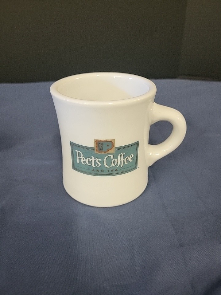 TWO Peet’s Coffee and Tea White Brown Gold And Green & Gold Mugs /Cups Heavy