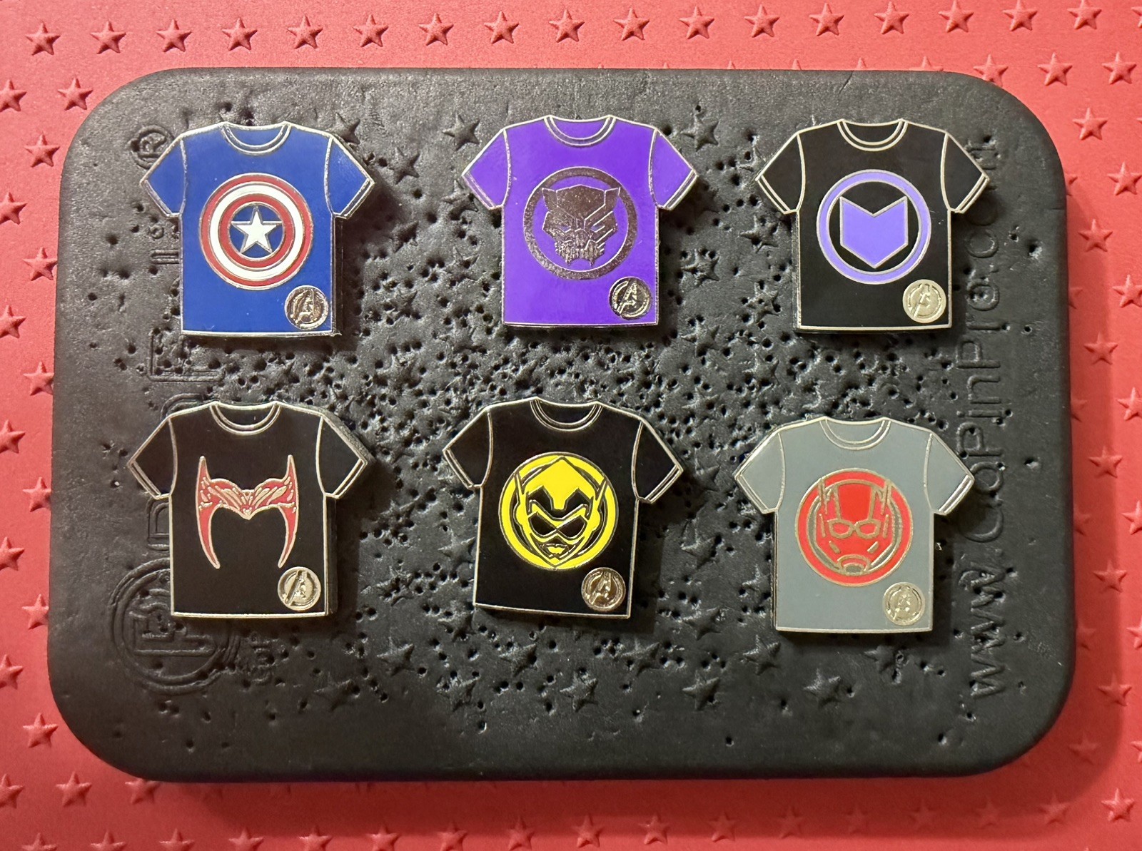 WDW Full Set 6 Hidden Mickey 2024 Disney Marvel Avengers T-Shirt Pins w/ Chaser