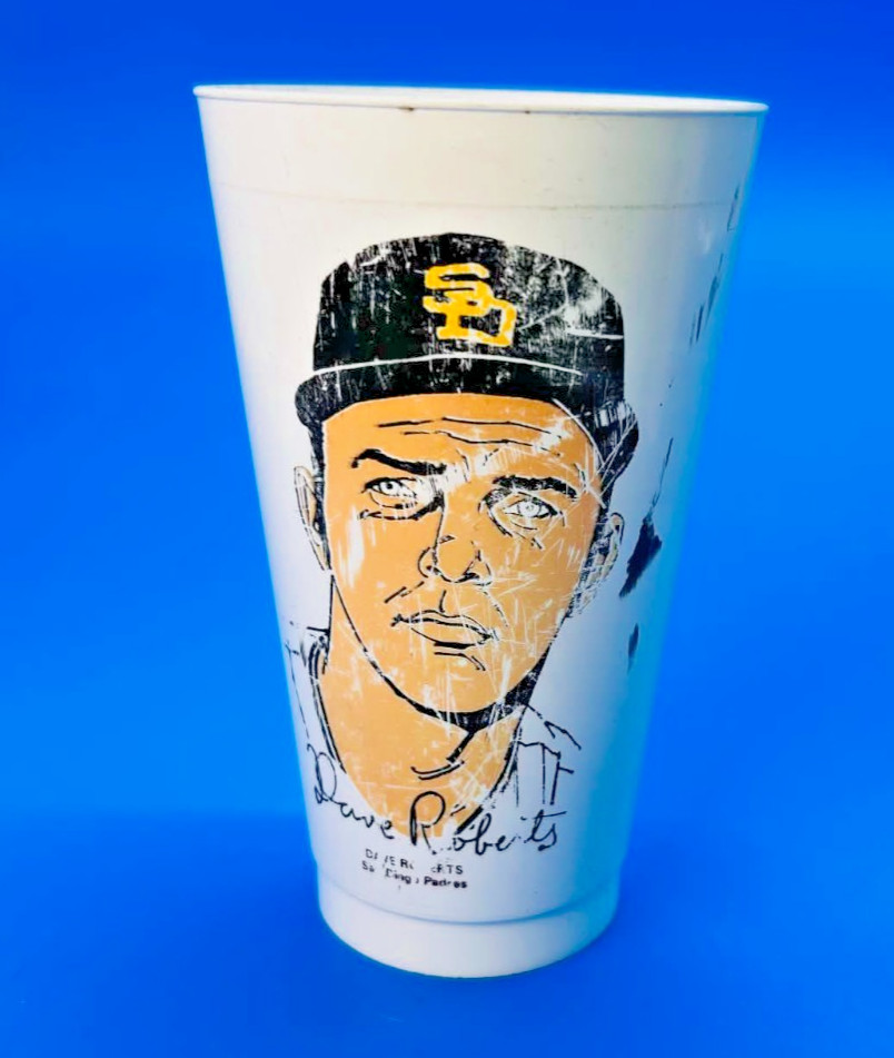 1972 7-11 Baseball Slurpee Cup DAVE ROBERTS San Diego Padres Vintage
