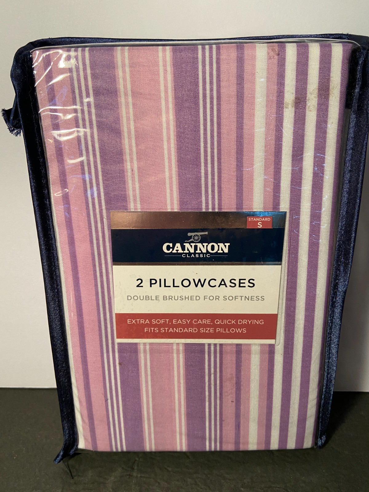 New Cannon Double Striped Brushed Easy Care Standard Pillowcases Purples/White
