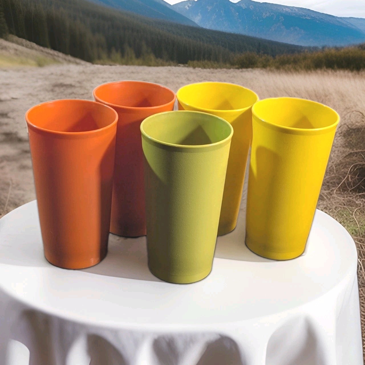 Lot of 5 Vintage Tupperware 12 oz Tumbler Cups Autumn Fall Harvest Colors #873