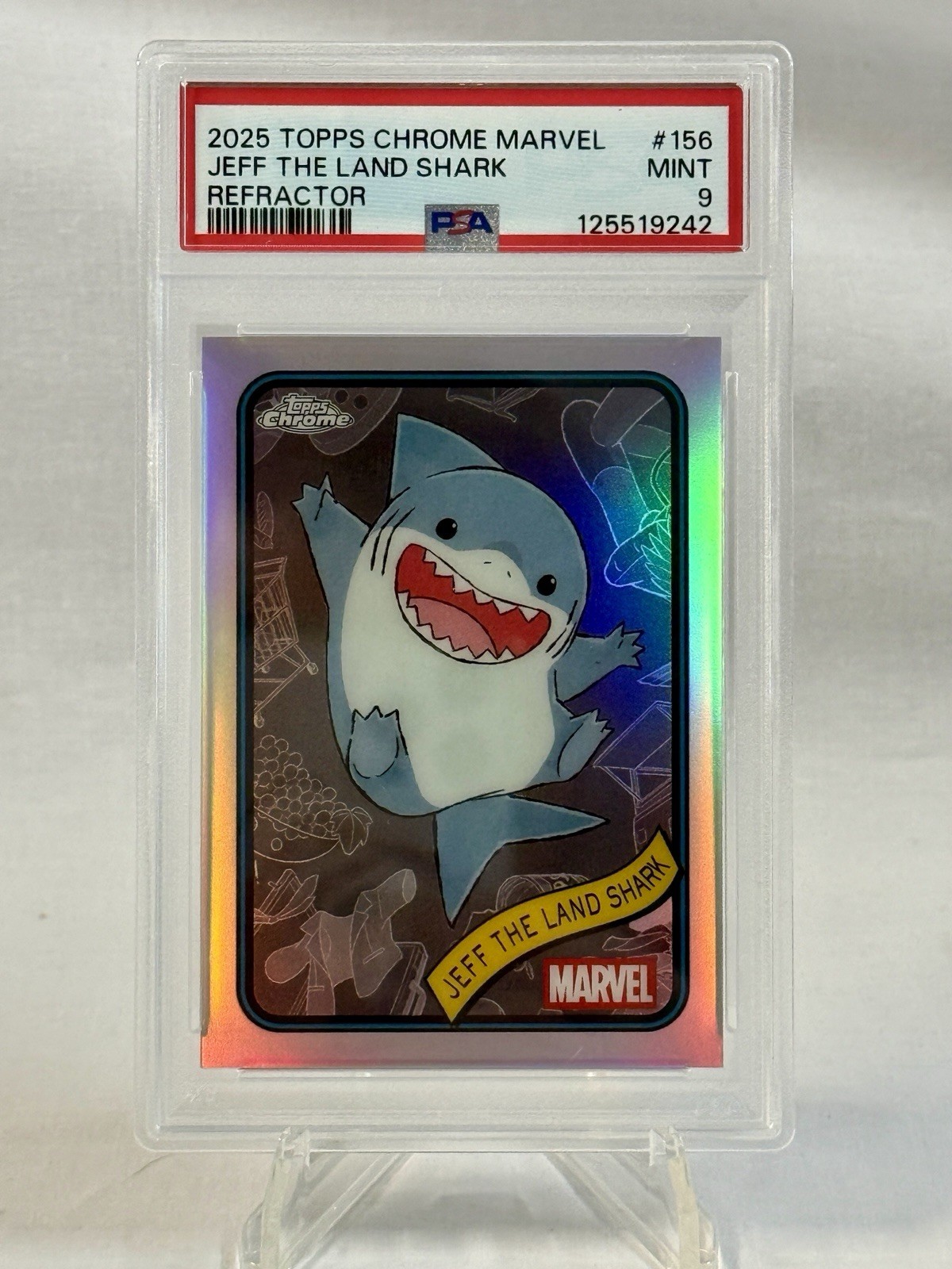 2025 Topps Chrome Marvel Comics Refractor Jeff the Land Shark #156 PSA 9 MINT