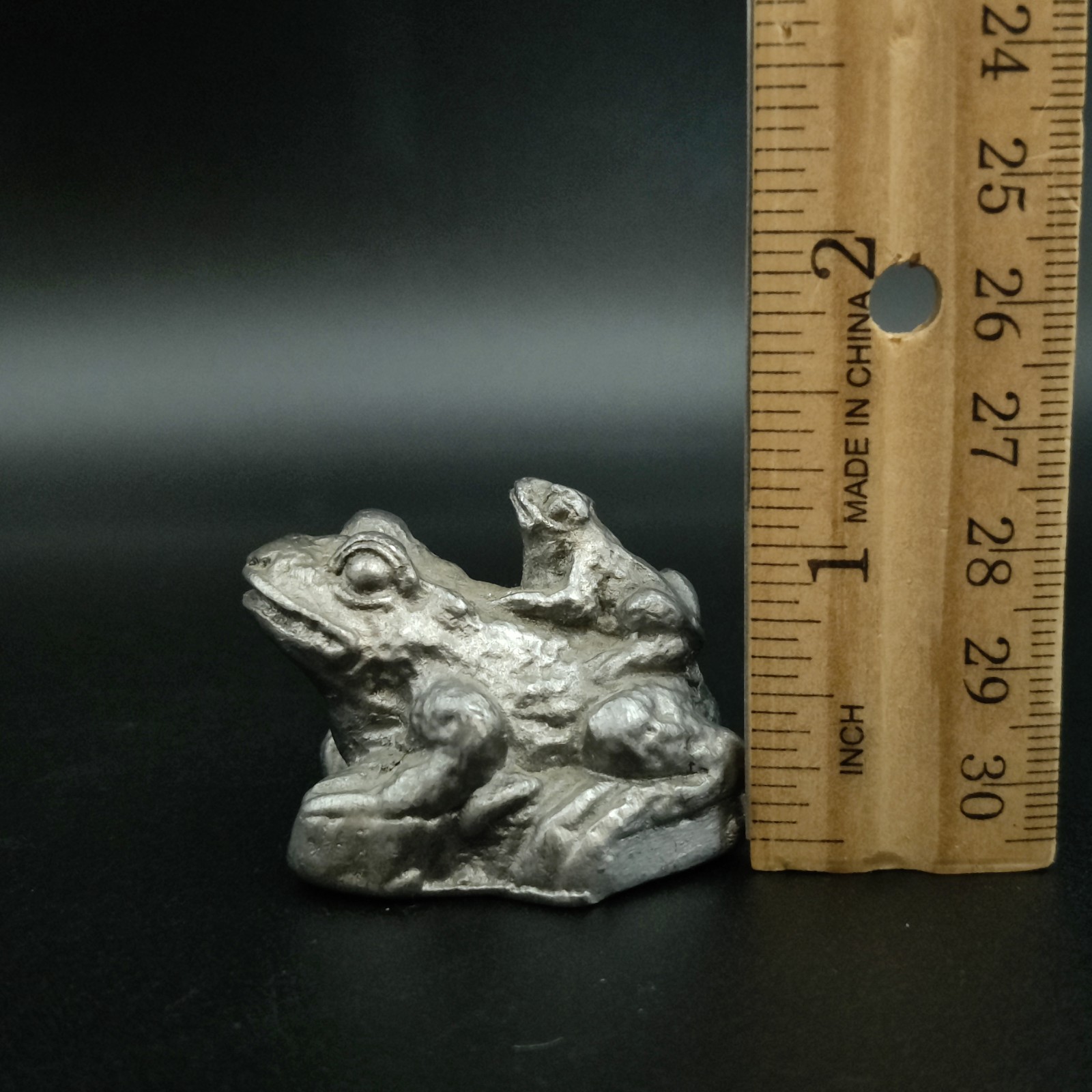 Solid Pewter Frog and Baby Figurine Handcrafted Made in the USA Sticker Vintage