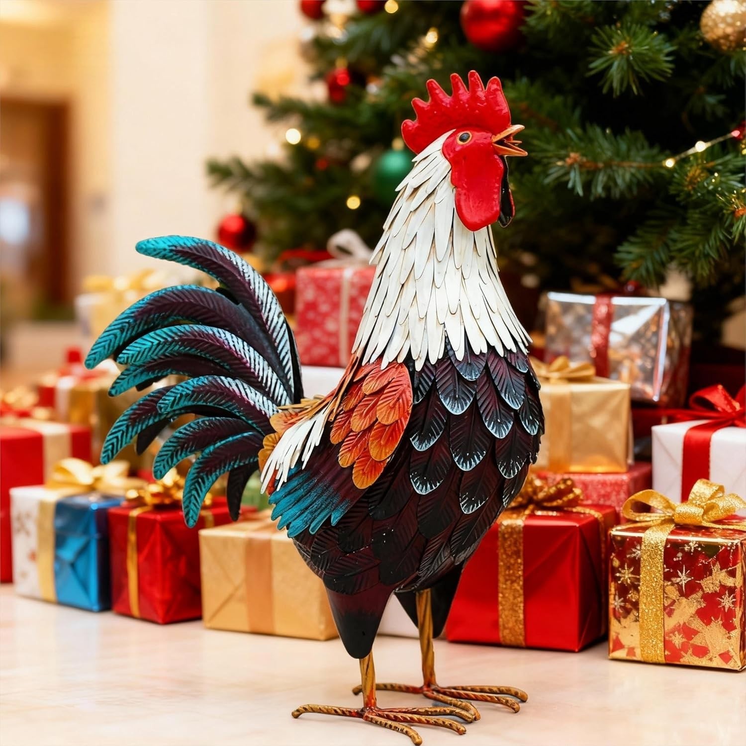 Weather-Resistant Metal Chicken Yard Statue