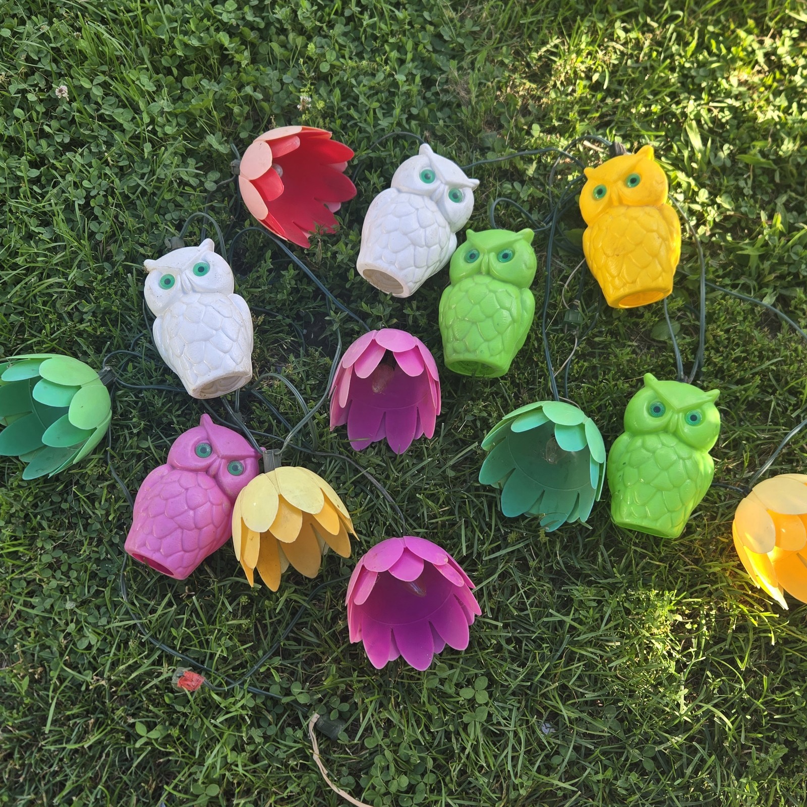 Vintage Multi Color Outdor OWL And Flowers Plastic String Lights Two Sets Works