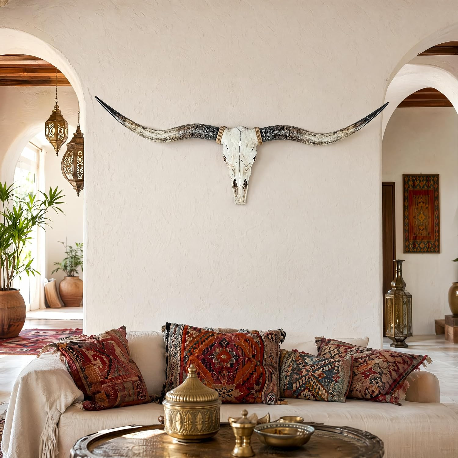 71In Longhorn Wall Decor, Extra Large Authentic Croissant，Cow Skull Wall Decor，C