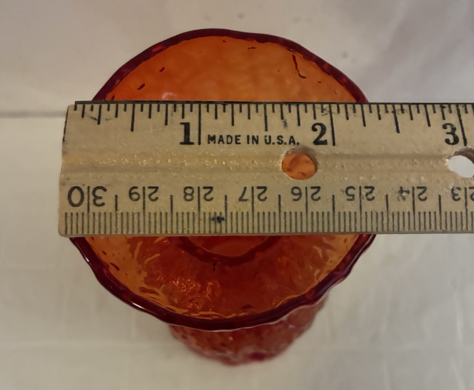RARE Vintage Old Colony Bark Ombré Amberina Red Orange Glass Vase Japan MCM