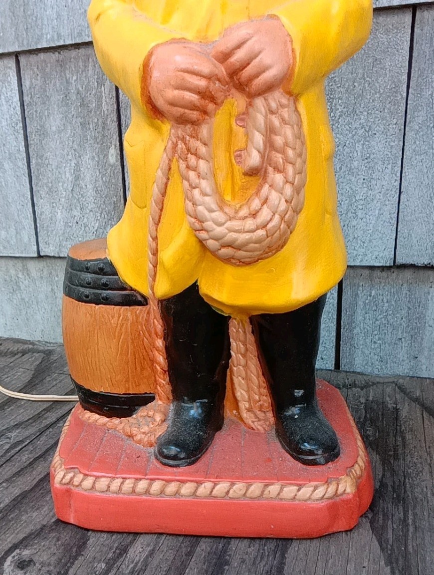 TWO VTG V. RARE MATCHING CHALKWARE Sailors, Longshoreman, Dock Worker 30″ LAMPS