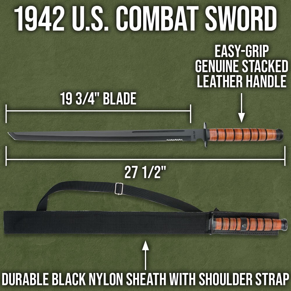 1942 US Combat Sword with Sheath | USMC Replica | Shoulder Strap | Overall 27.5″
