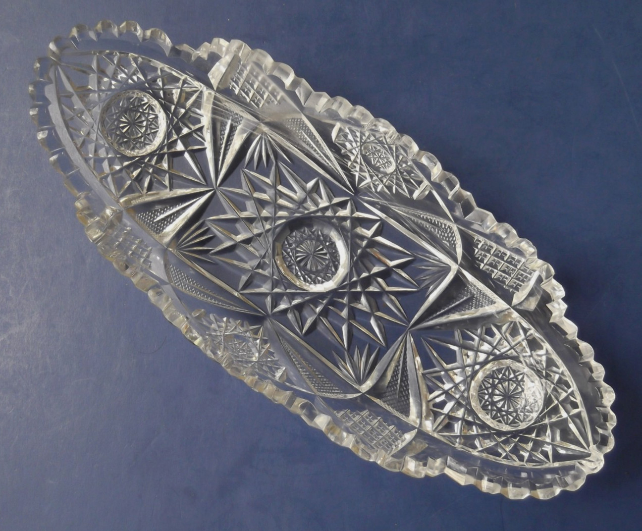 ABP Brilliant Cut Glass 10-3/4″ Oval Bowl or Celery Dish – Hobstars