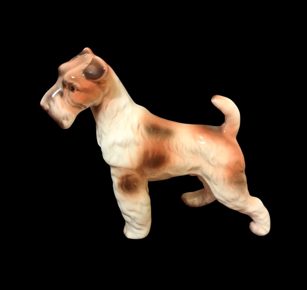 Lefton Wire Fox Terrier Dog Figurine Porcelain Korea 6.5″ Long Vintage 1980s