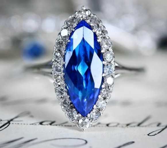 2 Ct. Vintage Art Deco Marquise Blue Sapphire Halo Engagement Ring 925 Silver