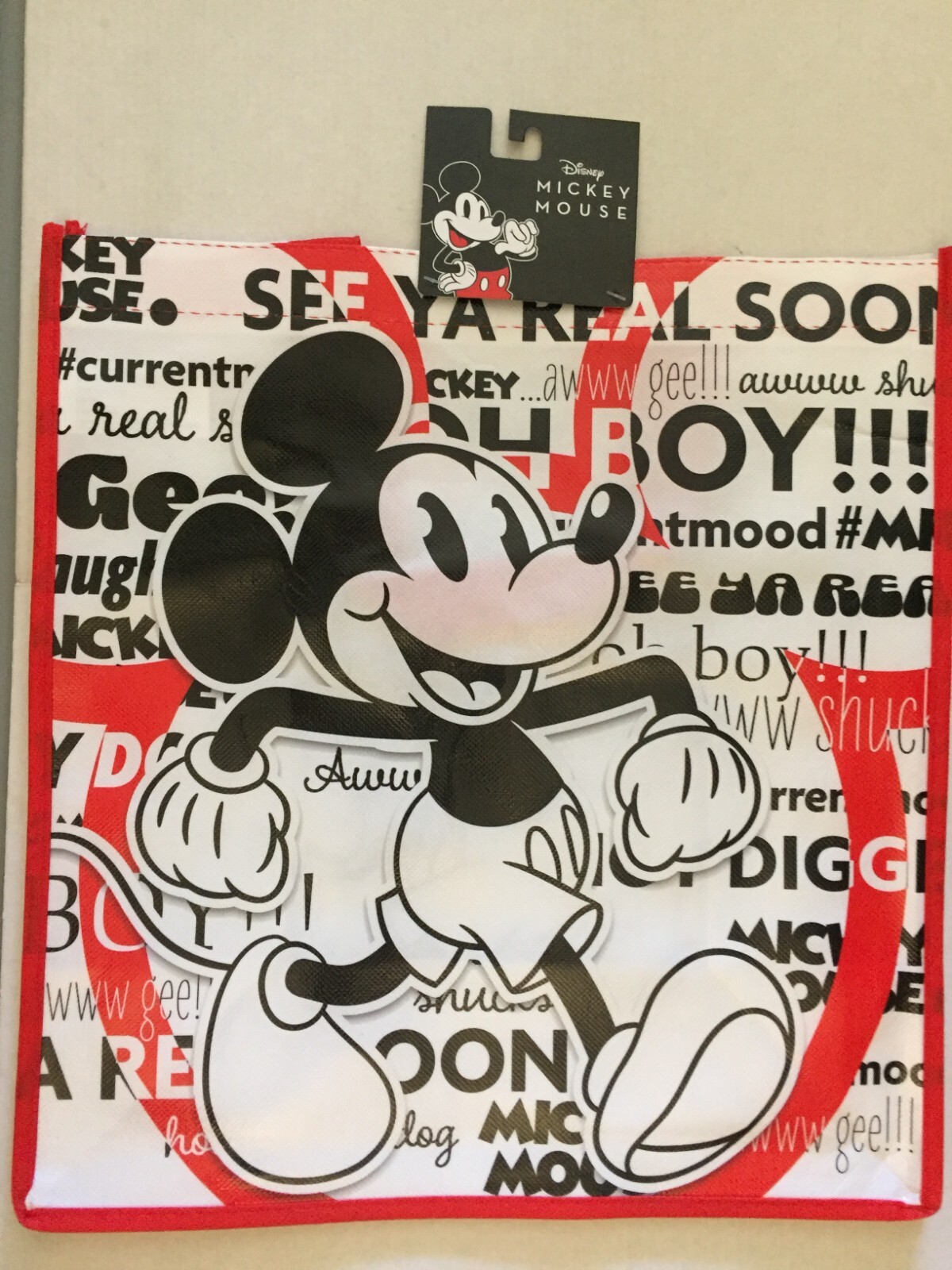New Disney Mickey Mouse & His Quotes 13” x 12” x 6” Reusable Tote Bag