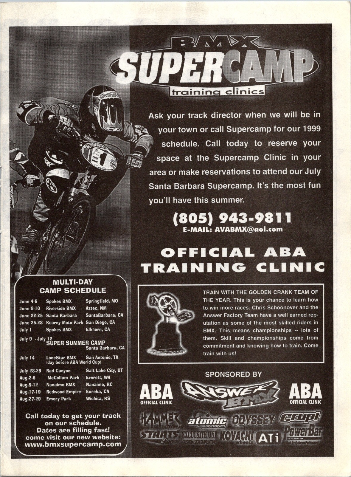 1999 • BMX Super Camp ABA Print Ad • 1990’s Crupl Hammer Bike FA.43