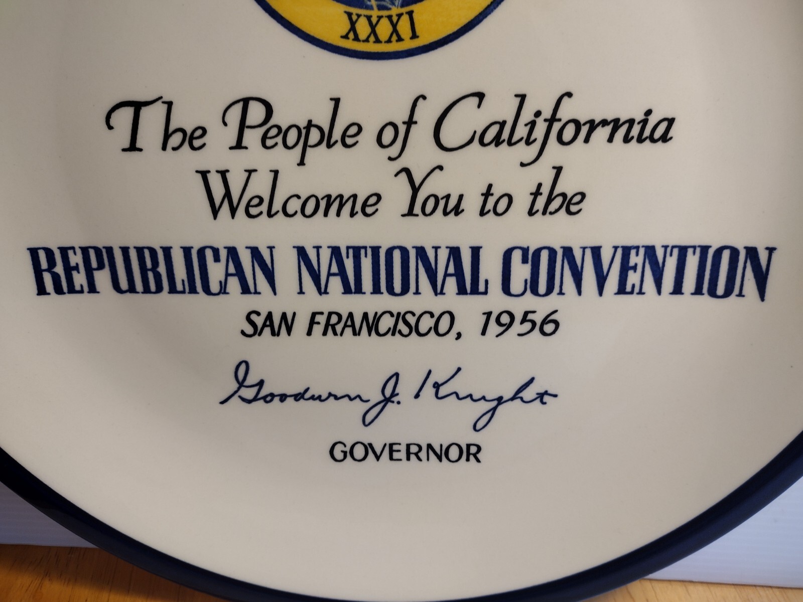 Vintage 1956 Republican National Convention Calif. Souvenir Plate