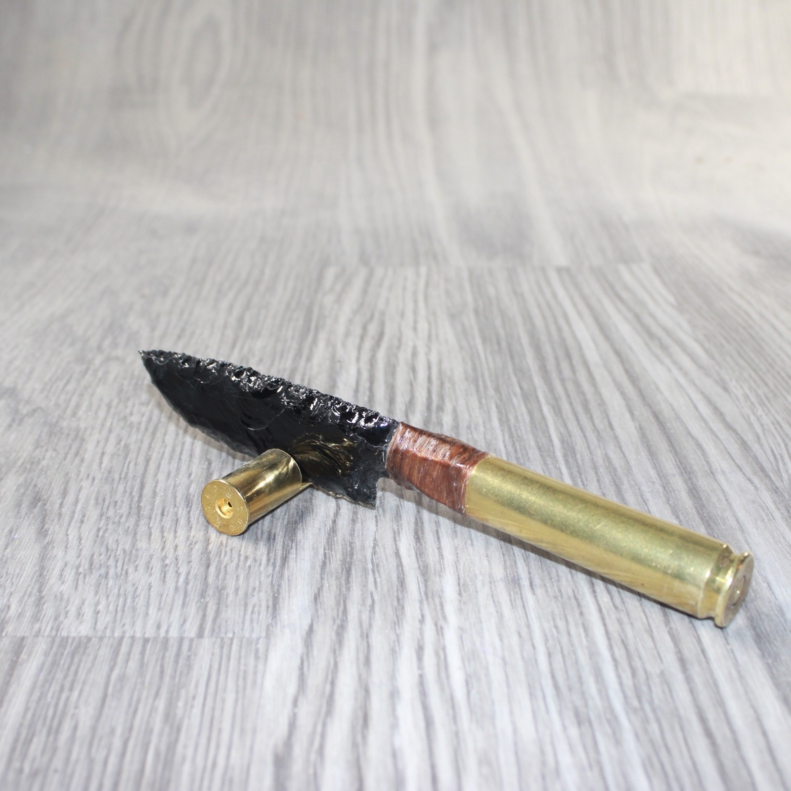 50 Cal Shell Casing Handle Obsidian Blade Ornamental Knife #3964 Mountain Man K