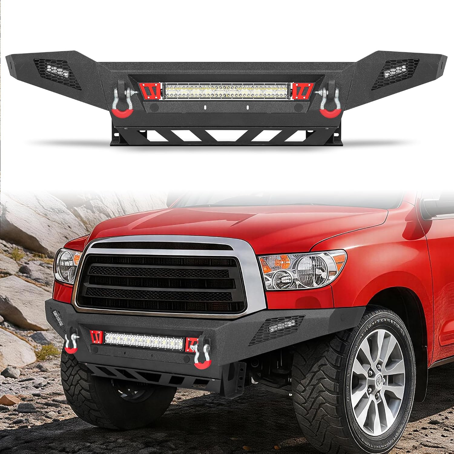 Full Width Front Bumper for 2007-2013 Tundra, HD Carbon Steel Off-Road Bumper wi