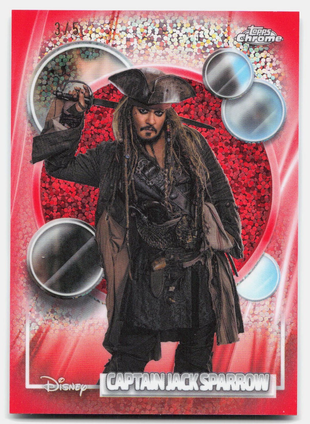 2026 Topps Chrome Disney Red Speckle Image Variation Capt. Jack Sparrow #3/5