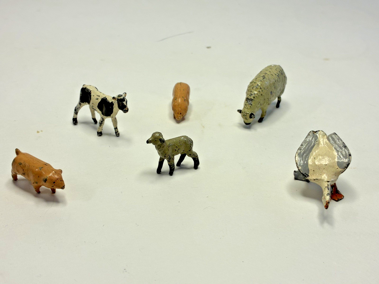 VTG set of 6 Cast Metal Animals – Lamb/Cow/Sheep/Pigs/Goose