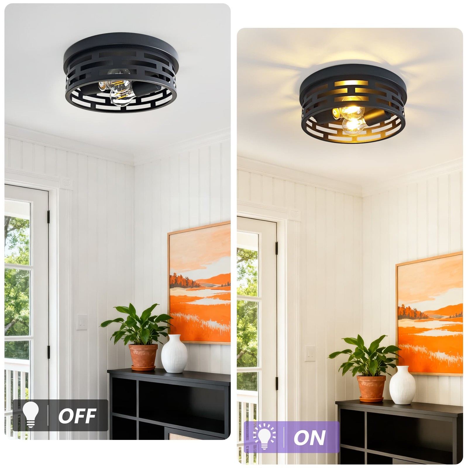 2-Pack 10.2″ Industrial Flush Mount Ceiling Light 2-Light Black Ceiling Fixture