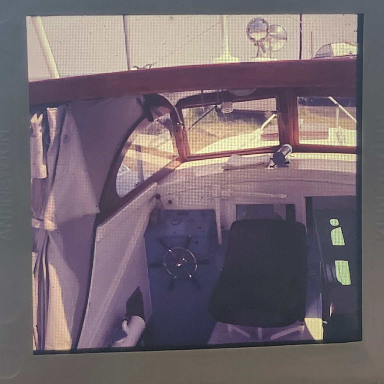 Vintage Medium Format Slide 1950s 1960s Boat Yacht Cruiser Cockpit Helm Nautical