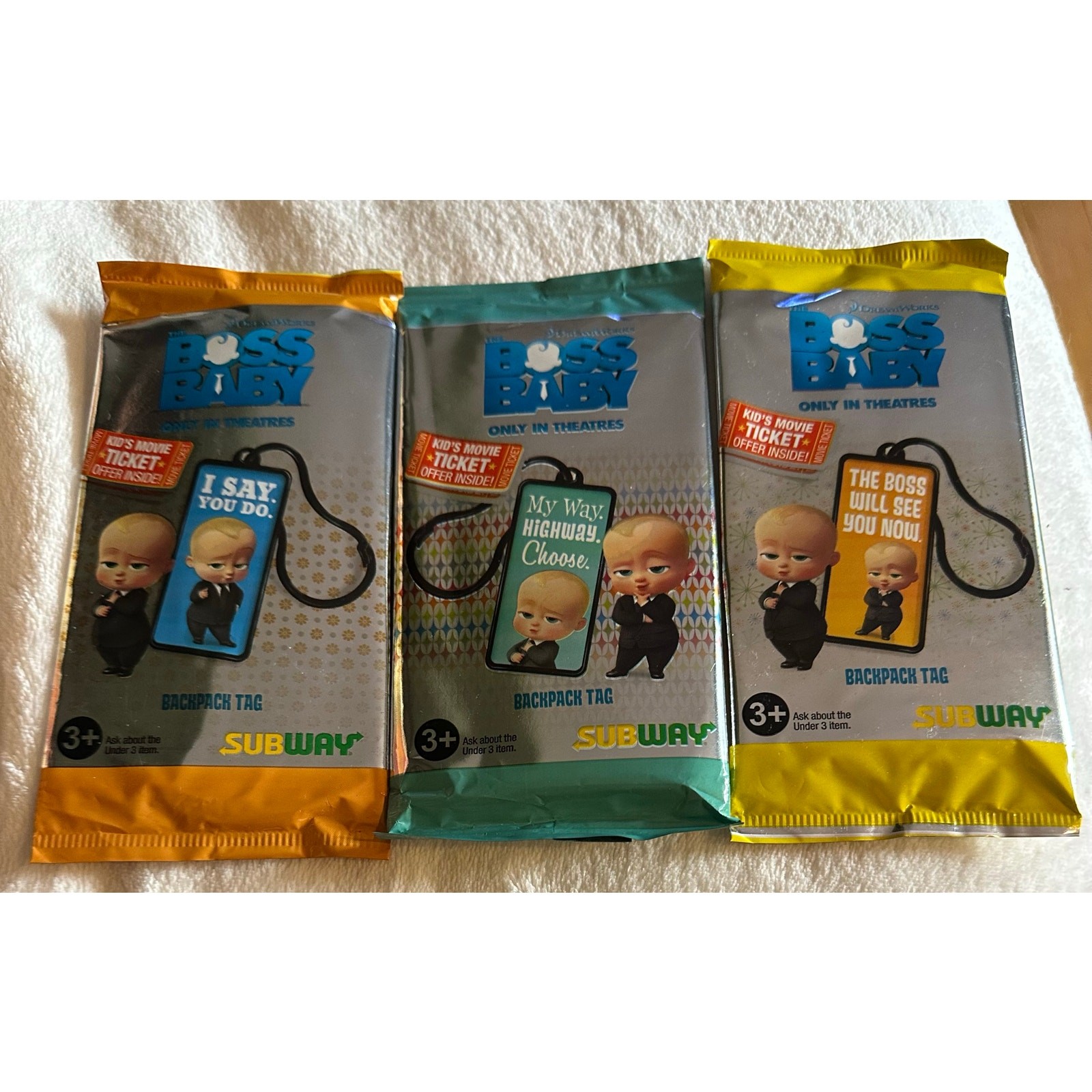3 The Boss Baby 2017 Subway Movie Promo Backpack Tag Kids Accessory Collectible