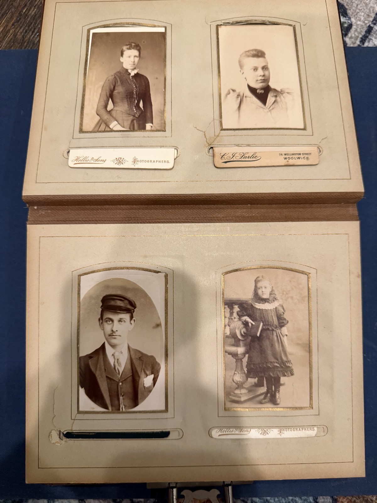Antique Victorian Photo Album 16 Cabinet Cards East London c1885-1910 with Clasp