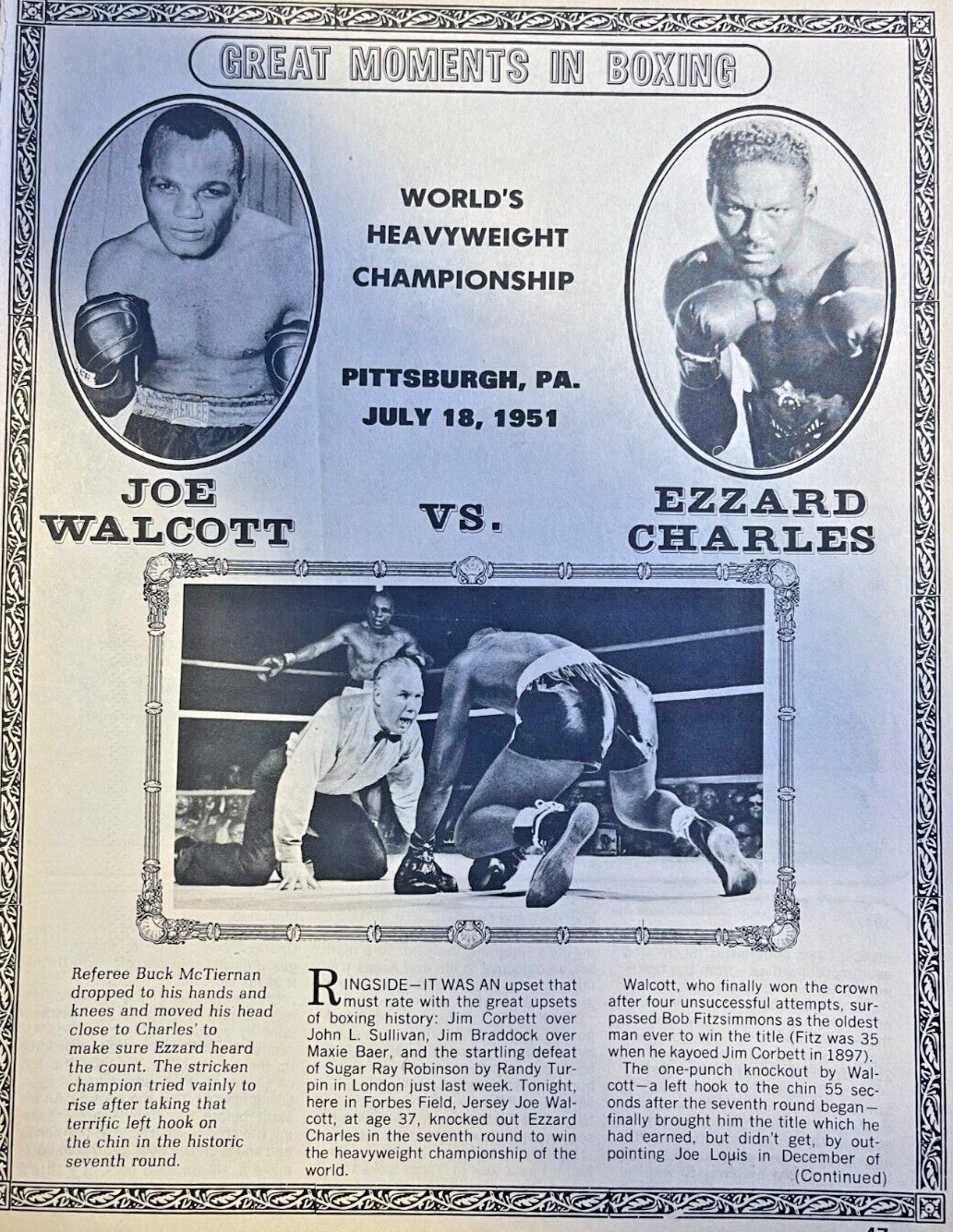 1970 Boxing Match Joe Walcott vs Ezzard Charles July 18 1951