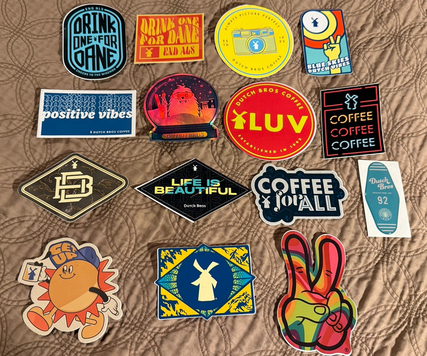 Lot of 15 Various Dutch Bros Stickers – No Duplicates