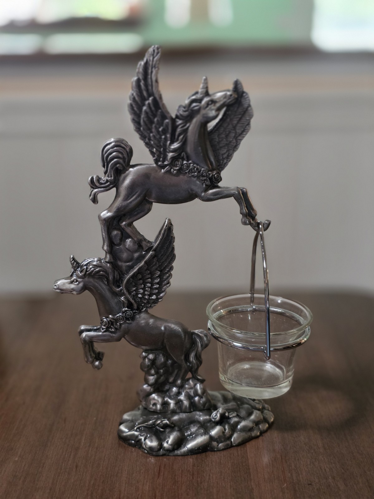 Hudson Pewter Unicorn Pegasus Hanging Candle Holder 9.25″ Tall