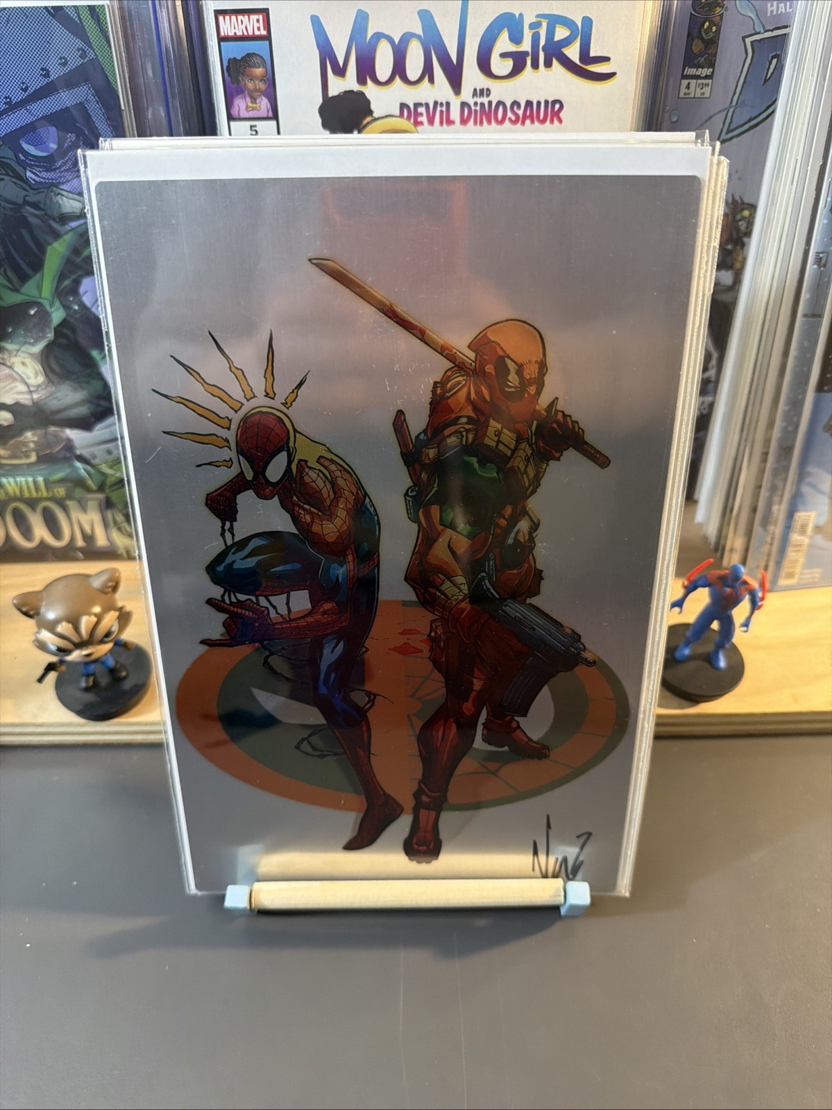 Spider-Man Deadpool 11×17 Metal Art Print Signed Eddie Nunez Marvel SMZ COA