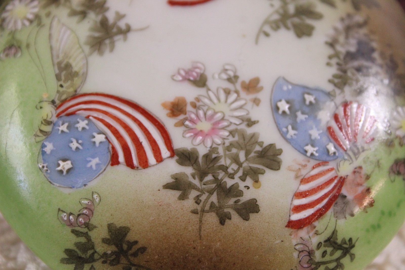Antique Edwardian 1918 Victory Porcelain Trinket Dish Powder Hand Painted Flags