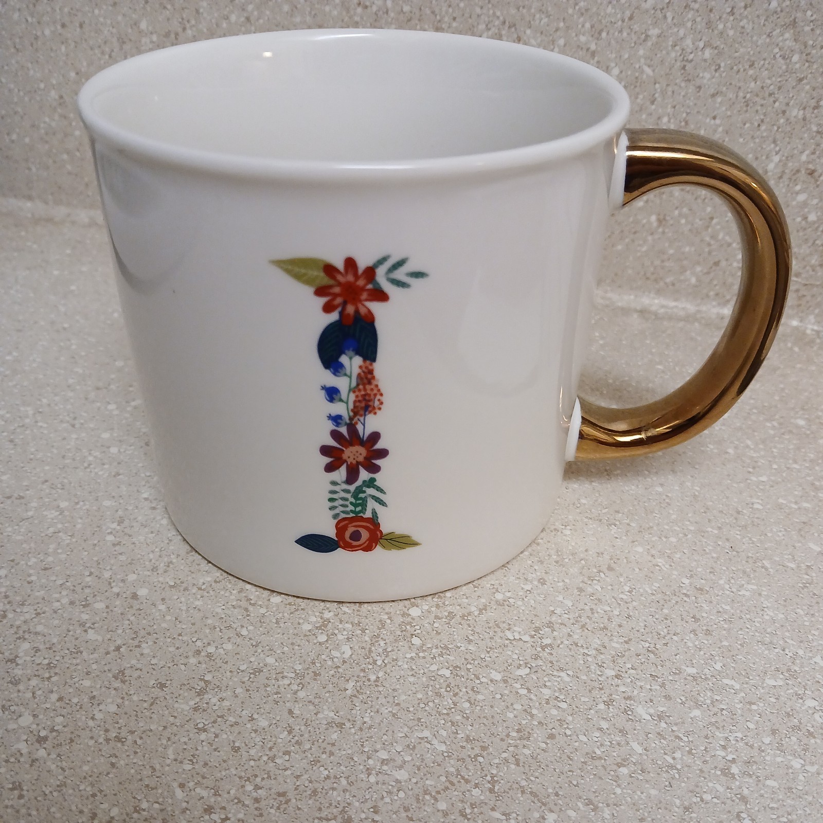 Opal House Letter “I” Initial Coffee Mug/Tea Cup Floral w/Gold Handle Porcelain