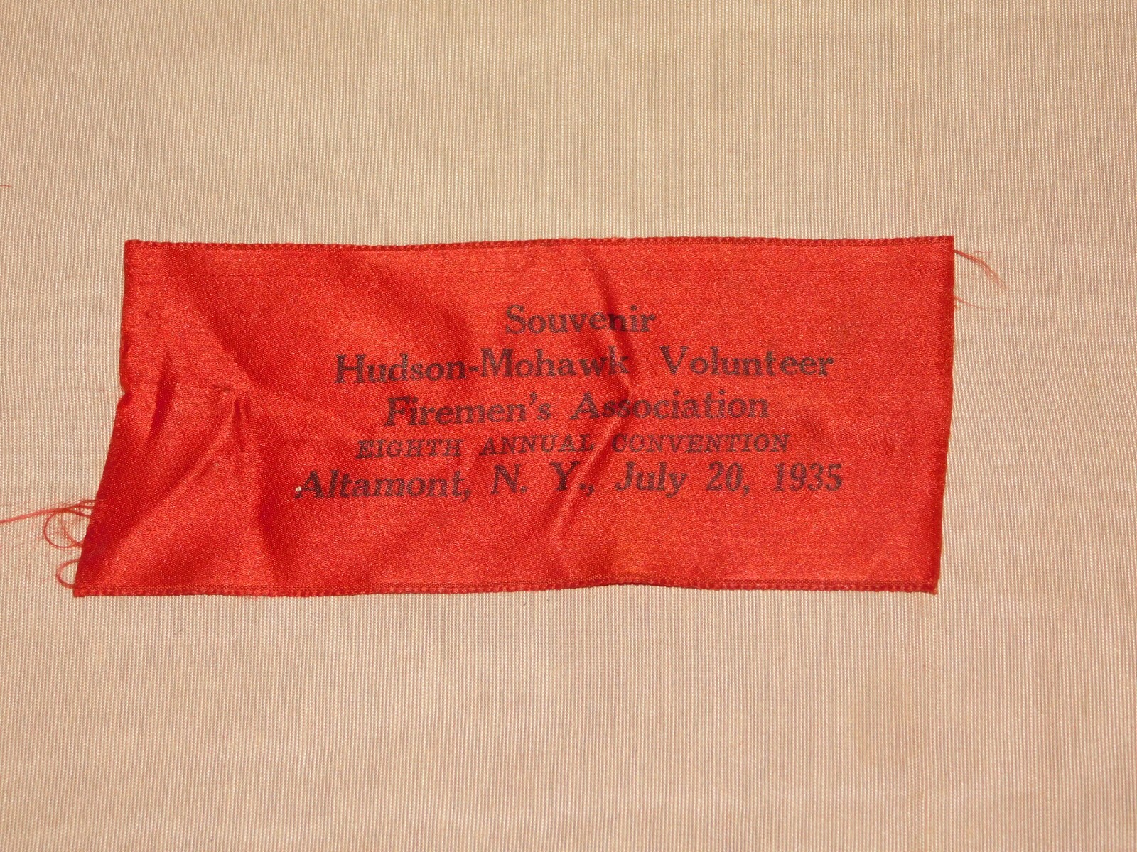 VINTAGE 1935 HUDSON MOHAWK VOL FIREMEN’S ASSN CONVENTION ALTAMONT NY RIBBON